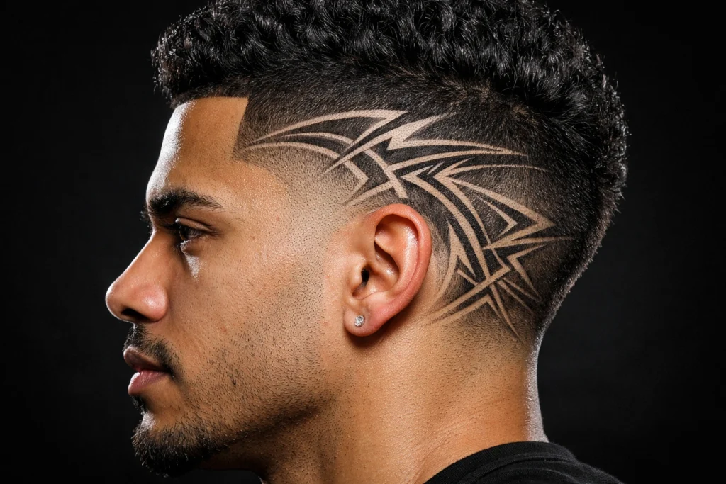 Burst Fade with Designs and Line Work