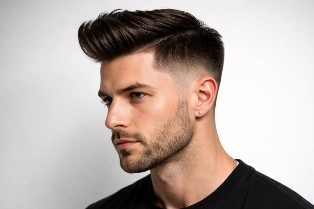 Caesar Cut with Pompadour Influence