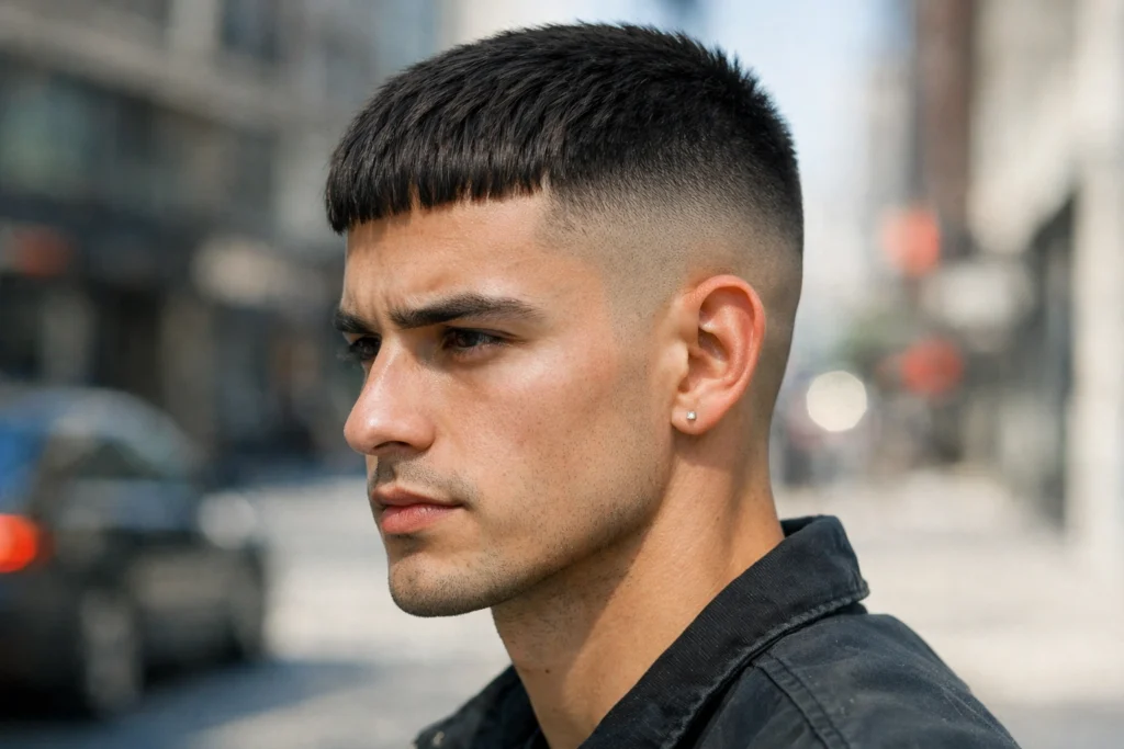 Caesar Cut with a High Fade