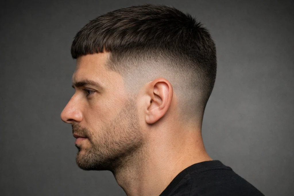 Caesar Cut with a Low Fade