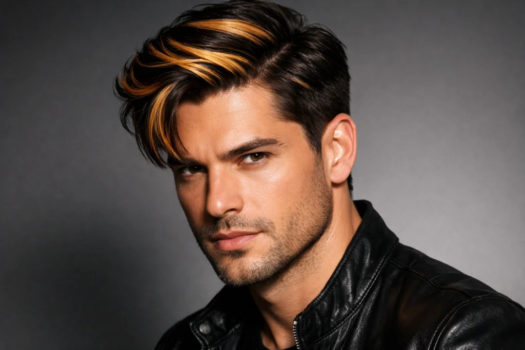 Chunky Honey Blonde Streaks on Dark Brown Hair