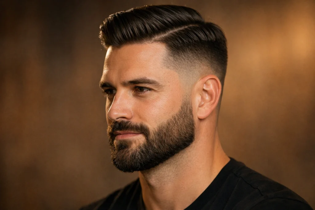 Comb Over with Beard Fade