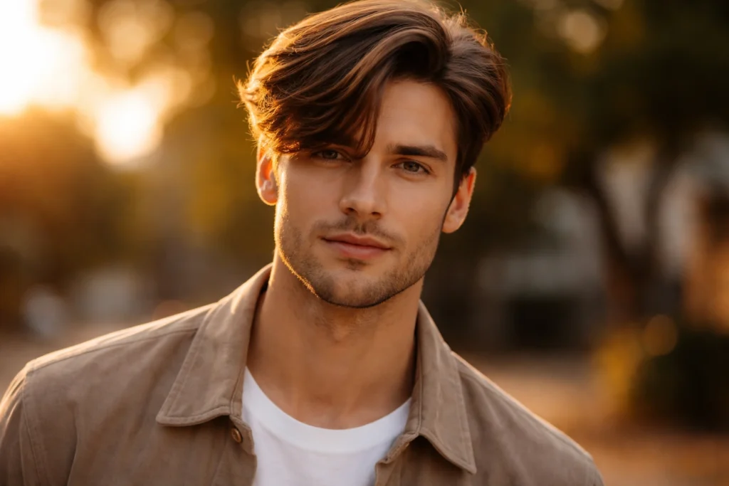 Curtain Bangs with a Side Swept Finish