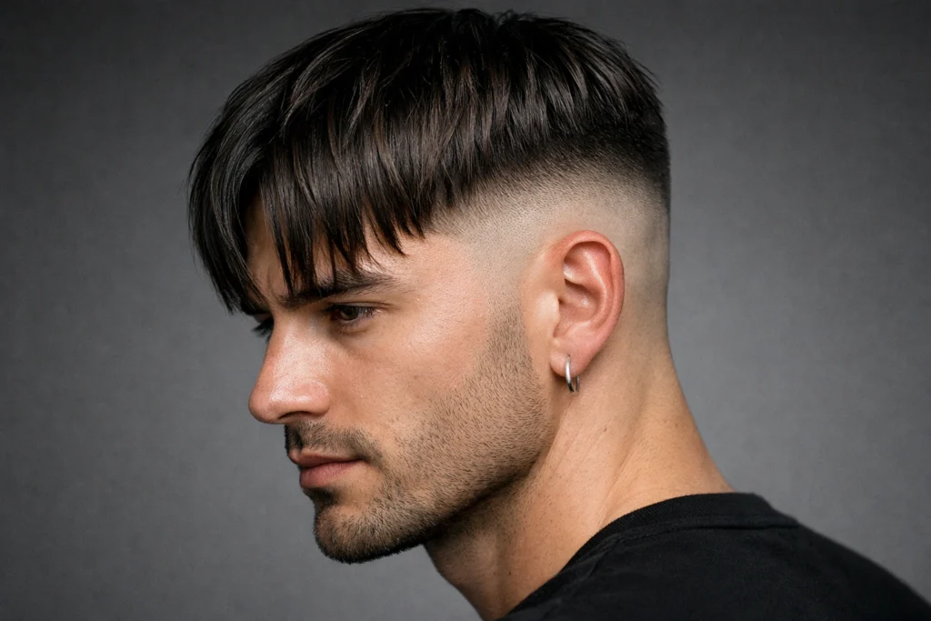 Curtain Bangs with a Skin Fade