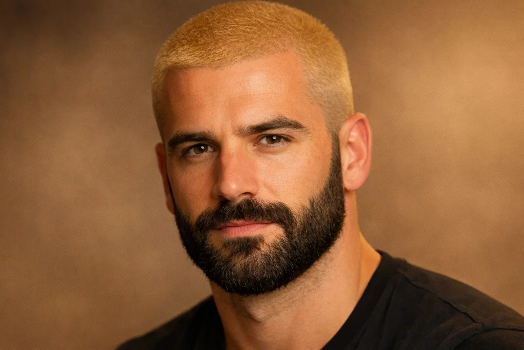 Honey Blonde Buzz Cut with Beard