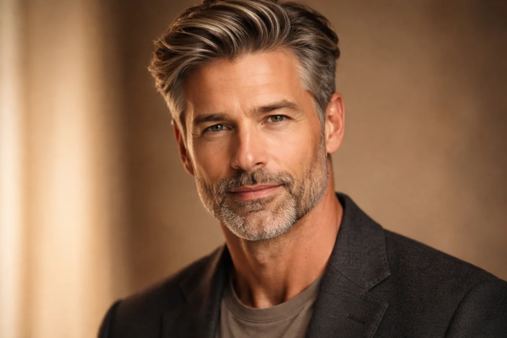 Honey Blonde Highlights for Men with Salt and Pepper Hair