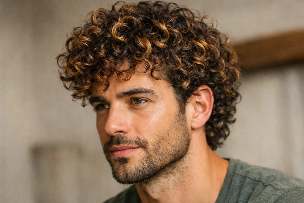 Honey Blonde Highlights on Curly Brown Hair