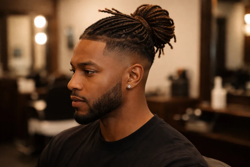 Loc Bun with Low Fade