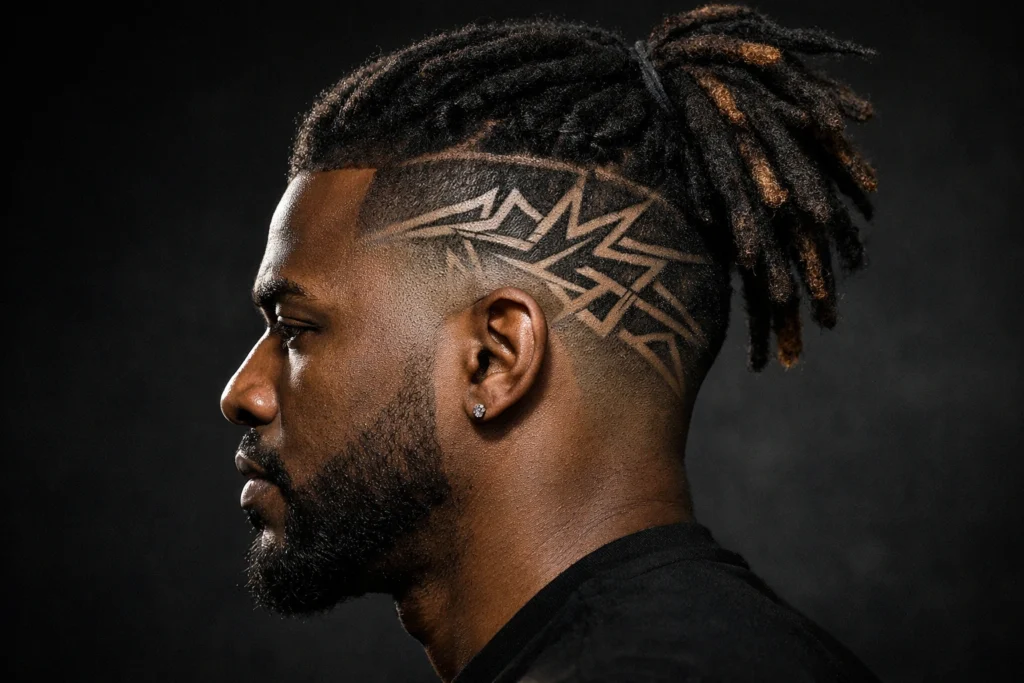 Locs with Shaved Design