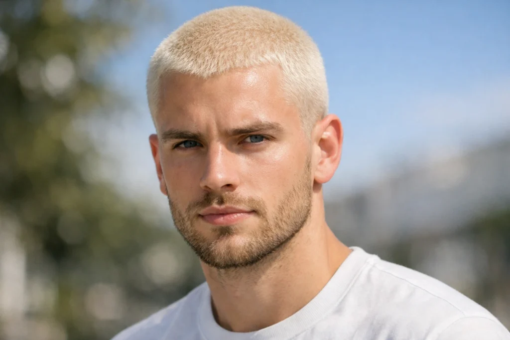 Platinum-Touched Vanilla Blonde Buzz Cut