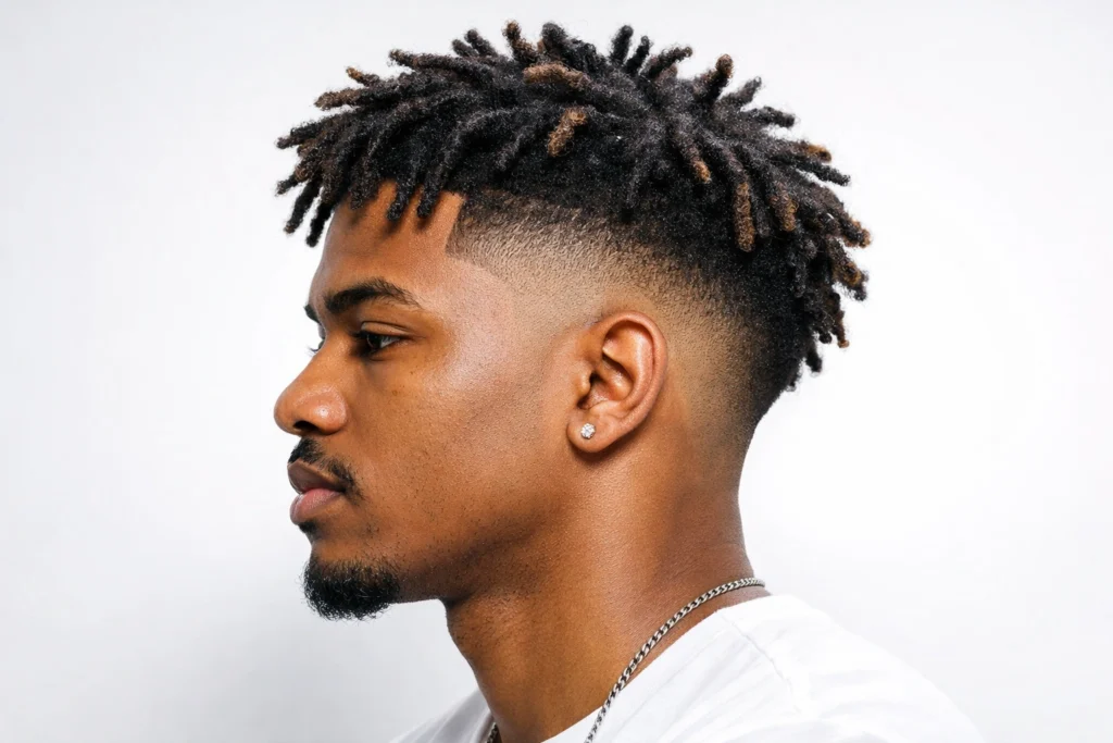 Short Locs with Burst Fade