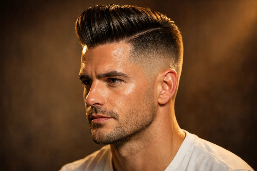 Short Pompadour with Skin Fade