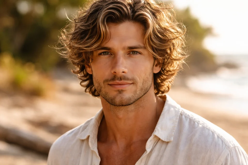 Sun-Kissed Highlights on Wavy Hair