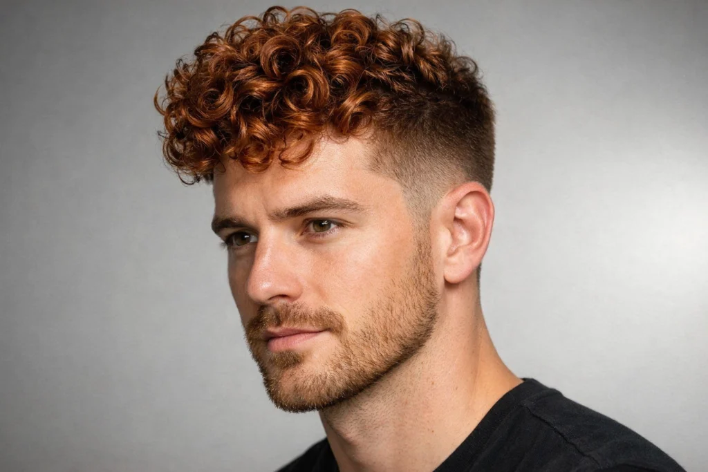 The Auburn Curly Top with Taper