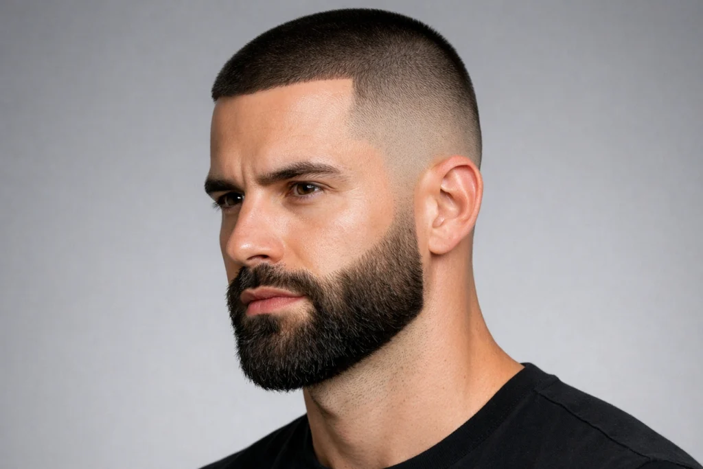 The Buzz Cut With Beard Fade