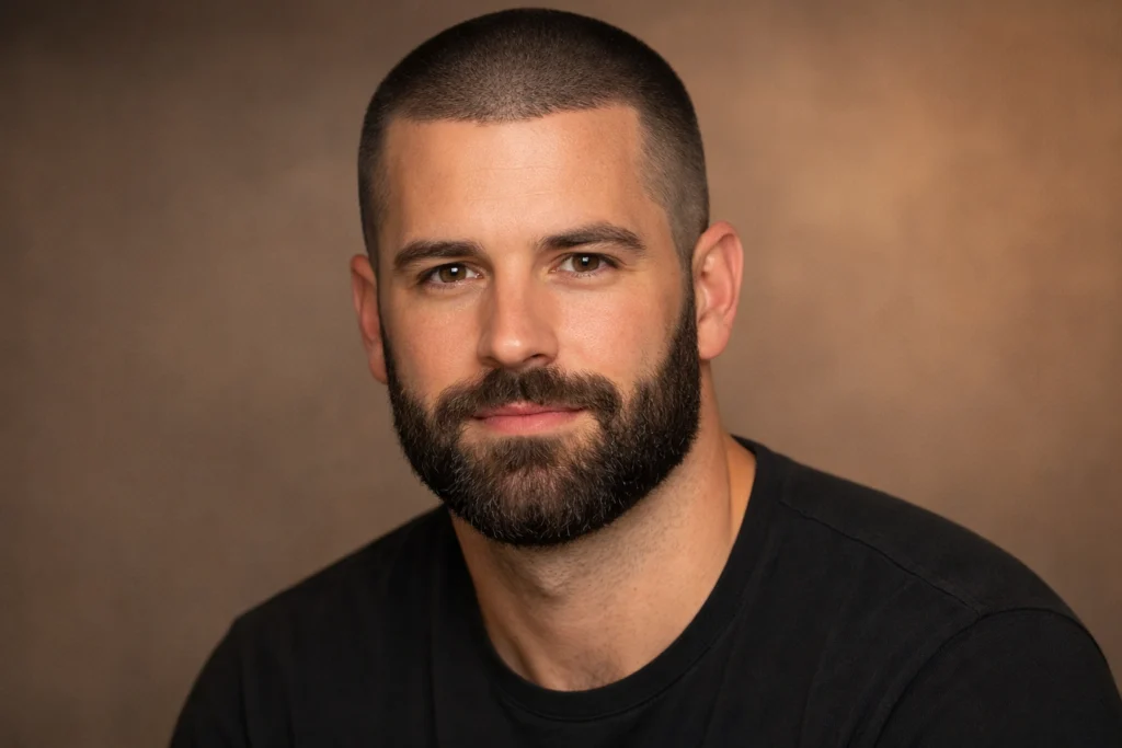 The Buzz Cut With Medium Full Beard