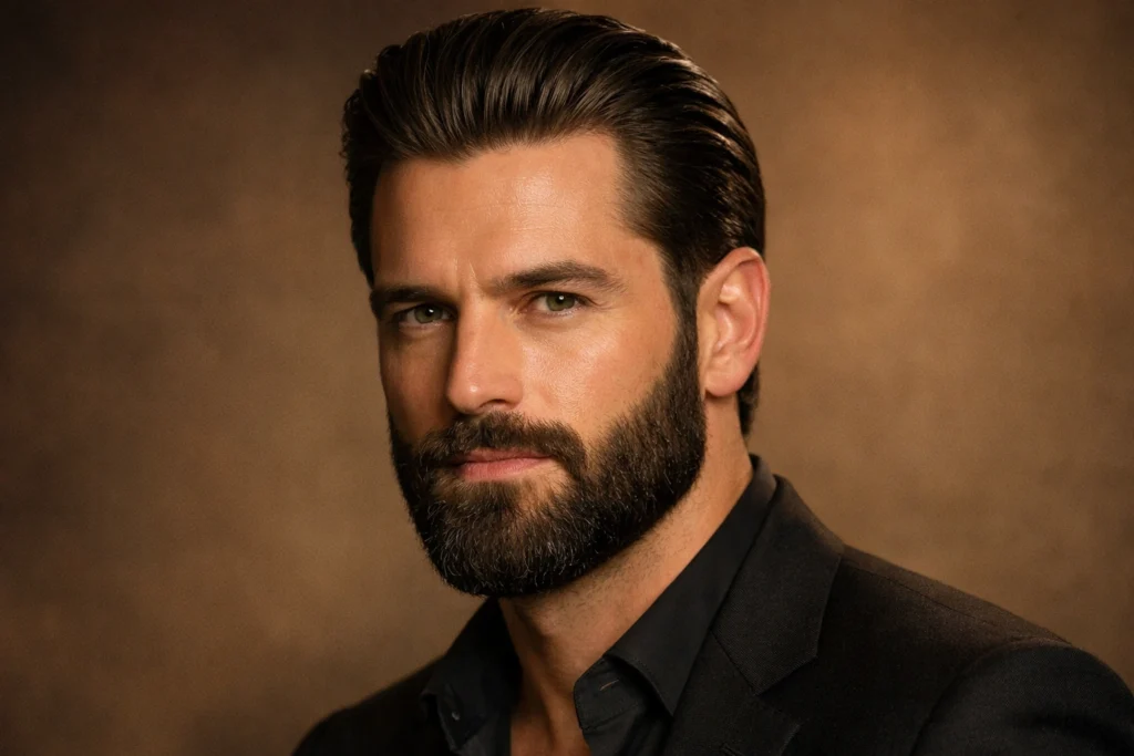 The Classic Slick Back With Full Beard