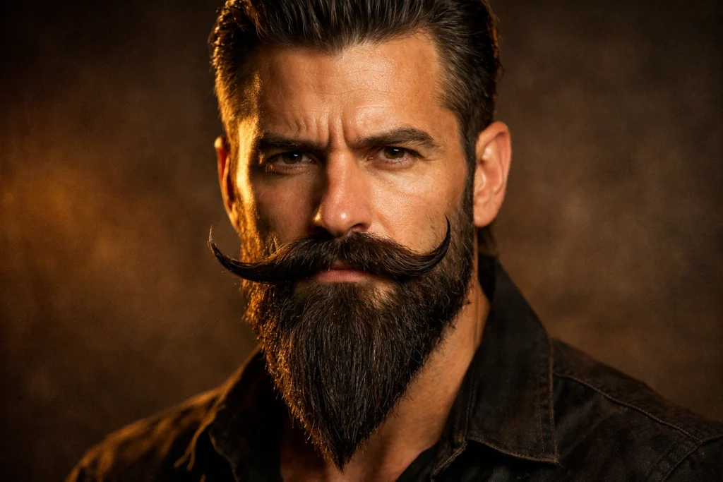 The Ducktail Beard With Handlebar Mustache