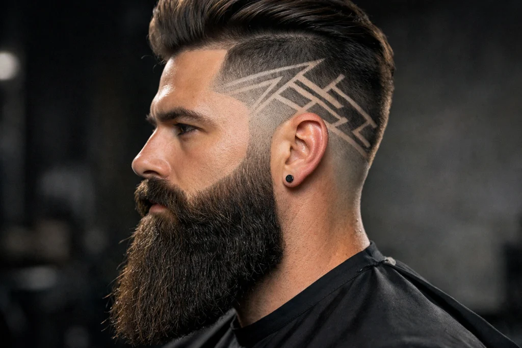 The Long Beard Fade With Design