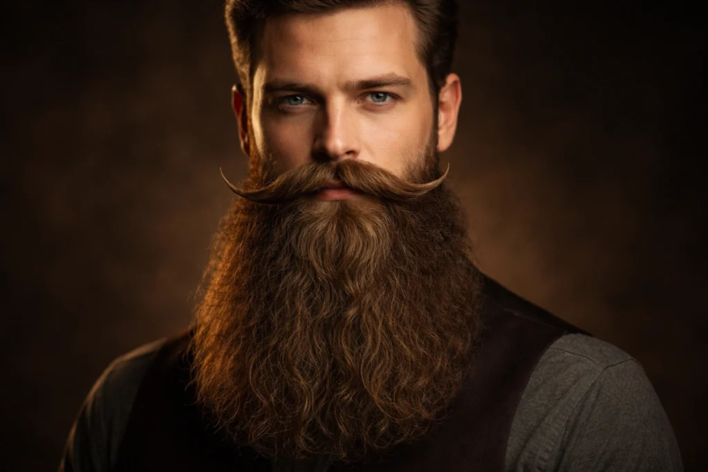 The Long Beard With Mustache Wax Styling