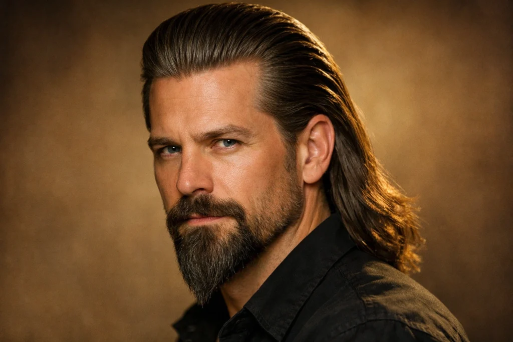 The Long Slick Back With Ducktail Beard