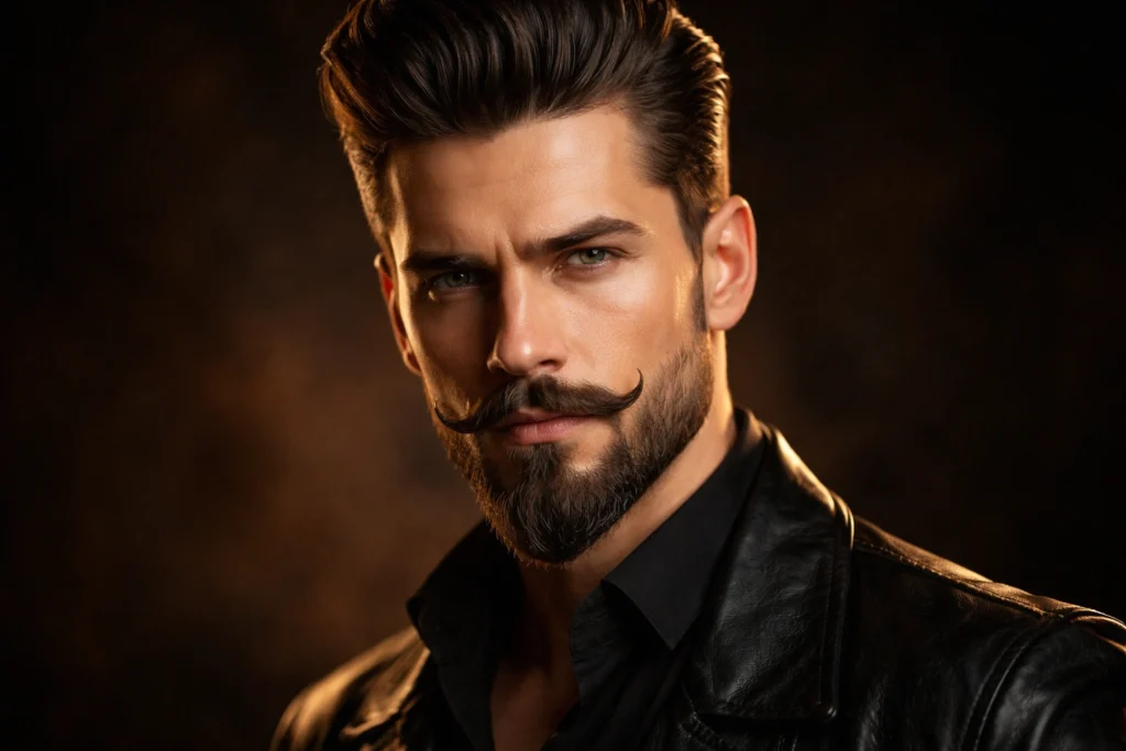 The Slick Back Pompadour With Van Dyke Beard