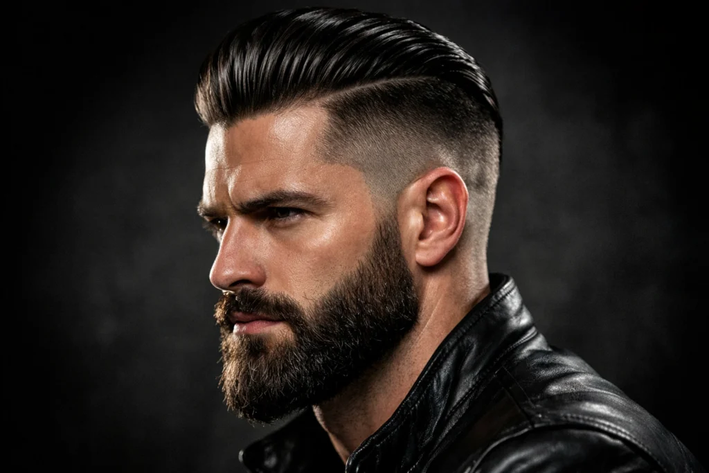 The Slick Back Undercut With Full Beard