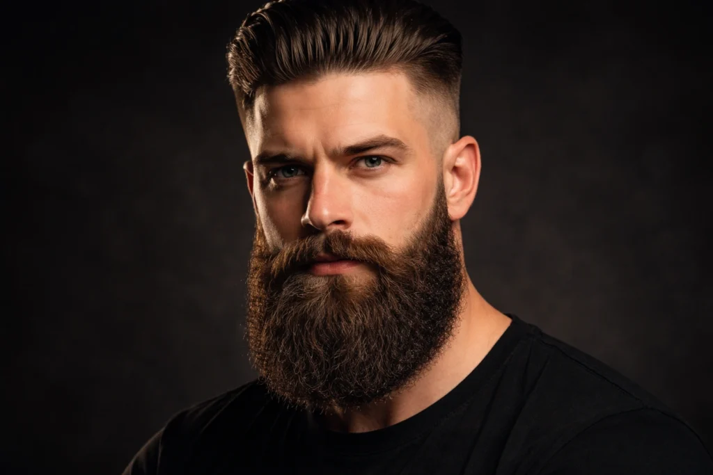 The Slick Back With Skin Fade and Garibaldi Beard