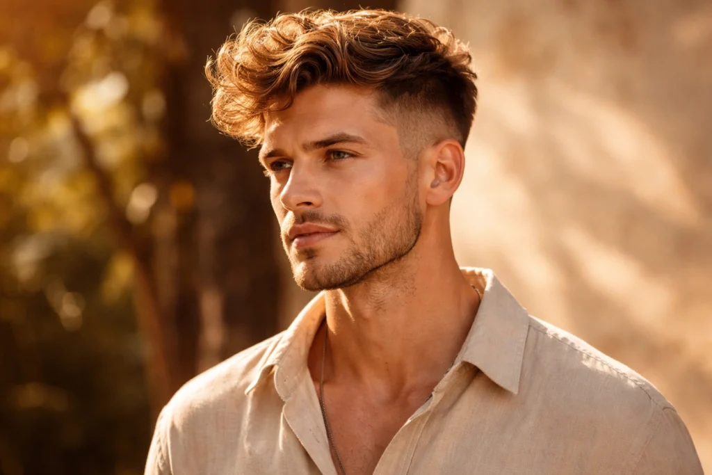 The Taper Fade with Light Brown Wavy Hair