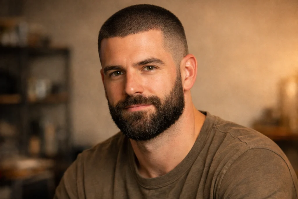 The Textured Buzz Cut With Full Beard