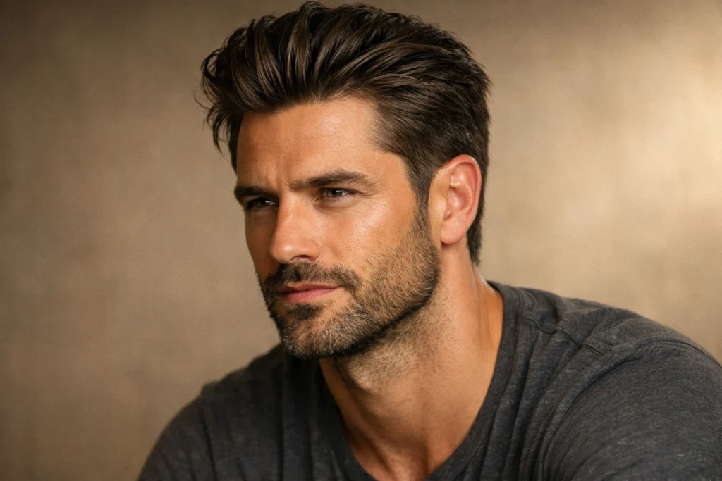 The Textured Slick Back With Stubble Beard