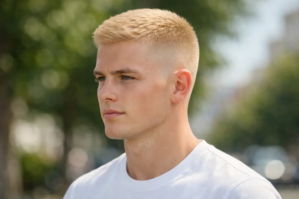 Vanilla Blonde Crew Cut with Skin Fade