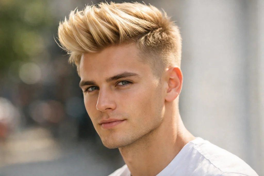 Vanilla Blonde Quiff with Low Fade