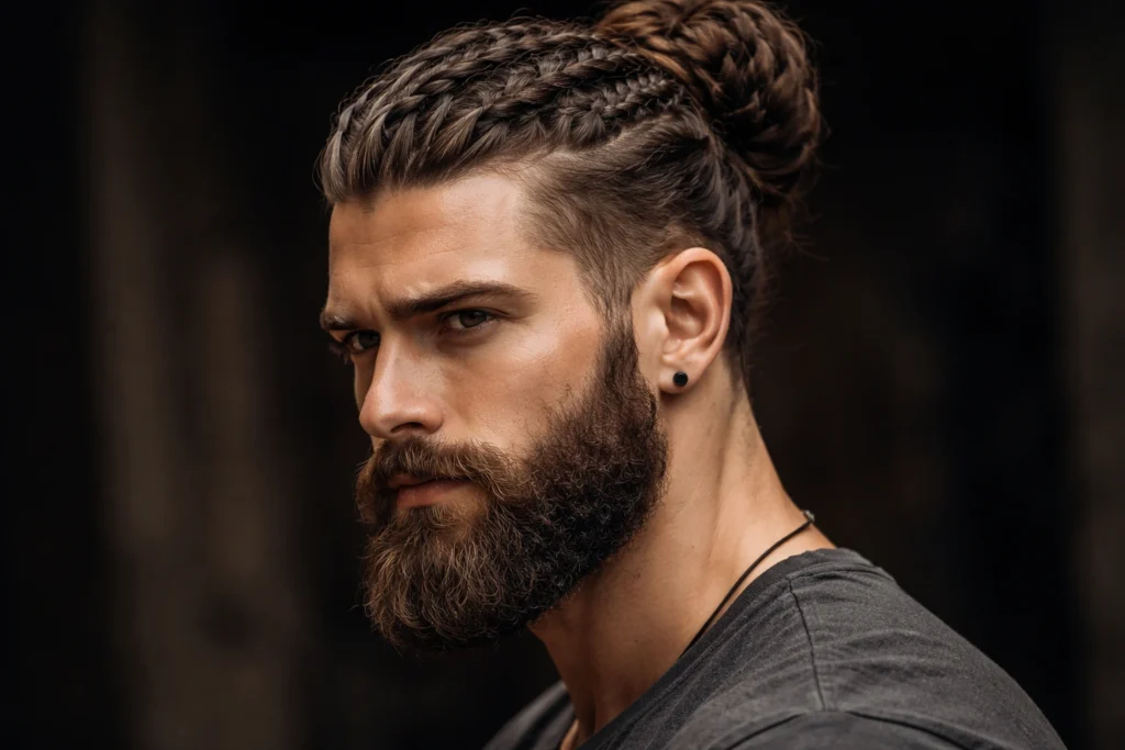 The Braided Man Bun with a Full Beard