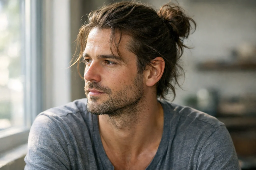 The Messy Man Bun with Stubble