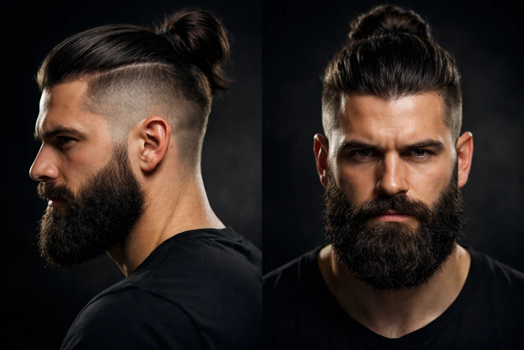 The Undercut Man Bun with a Thick Beard